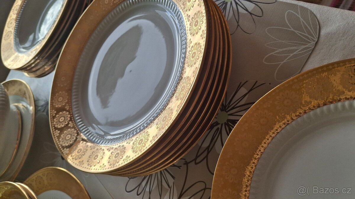 luxusní 25 dílná zlatá jídelní souprava porcelánu - 8
