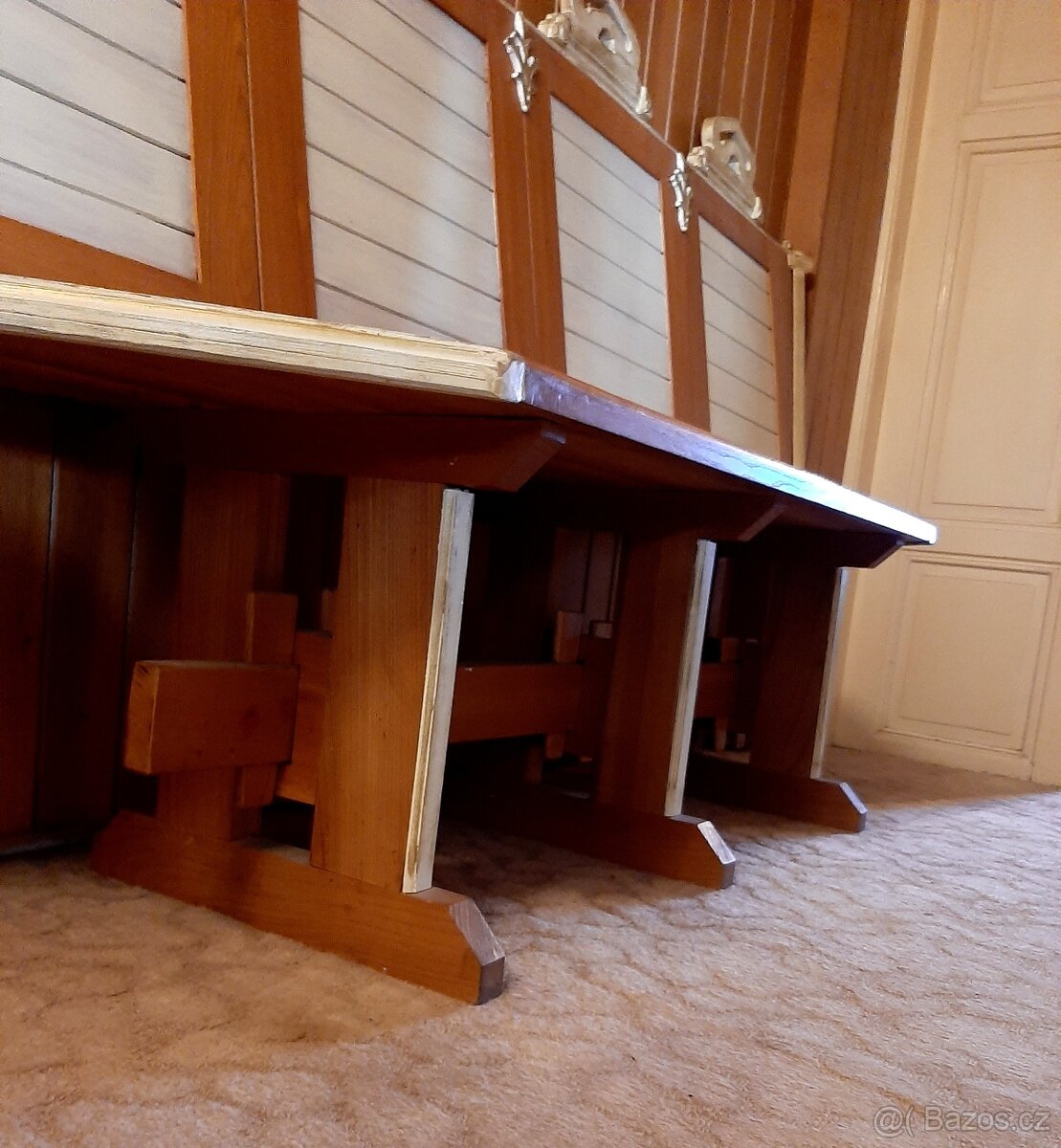 velká stylová lavice, jilmové dřevo - 8