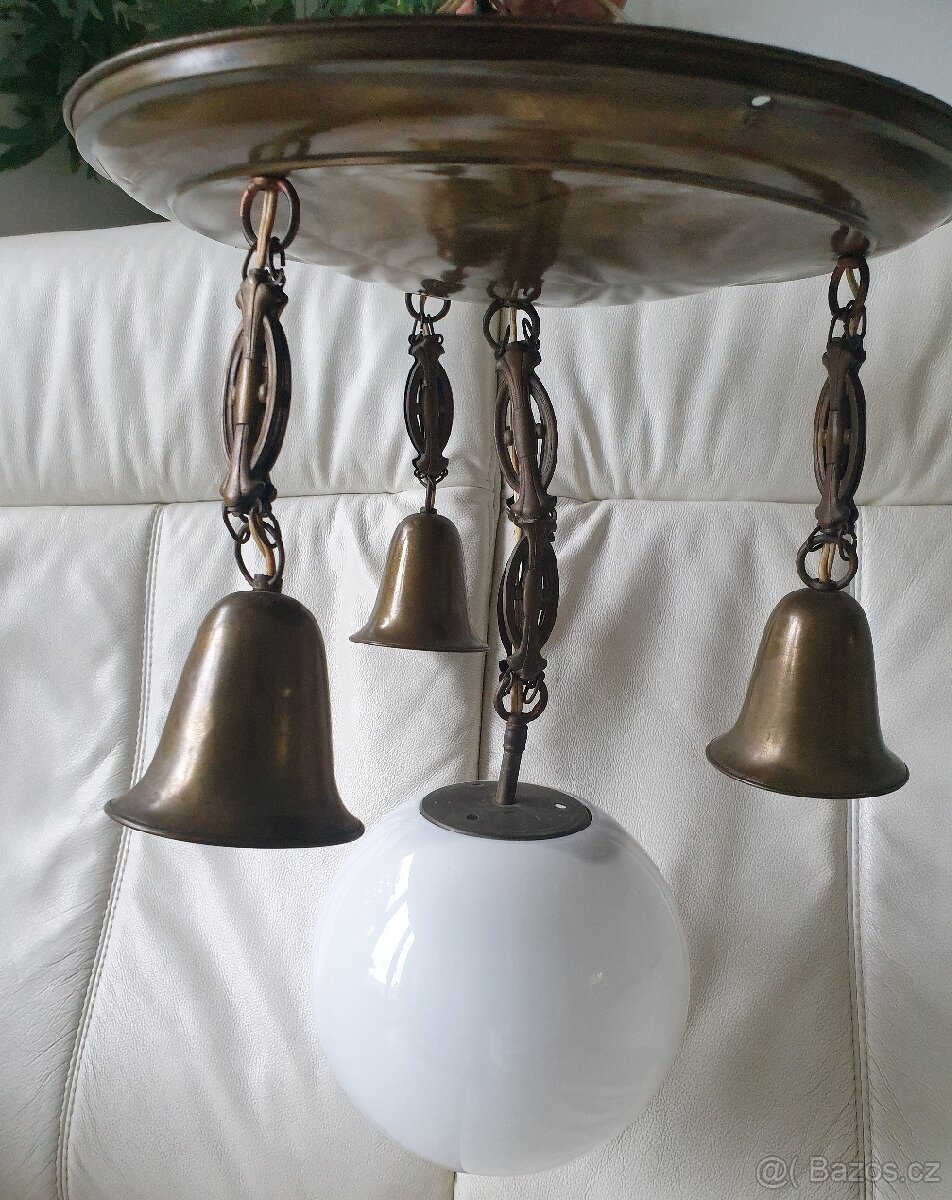Starožitný lustr mosaz / stropnice / kalíšky koule - 8