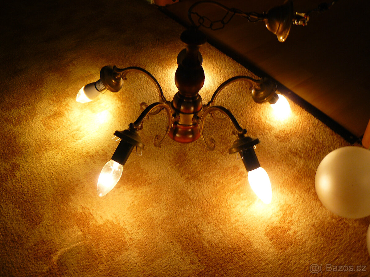 Lustr dřevěno kovový, retro - 8