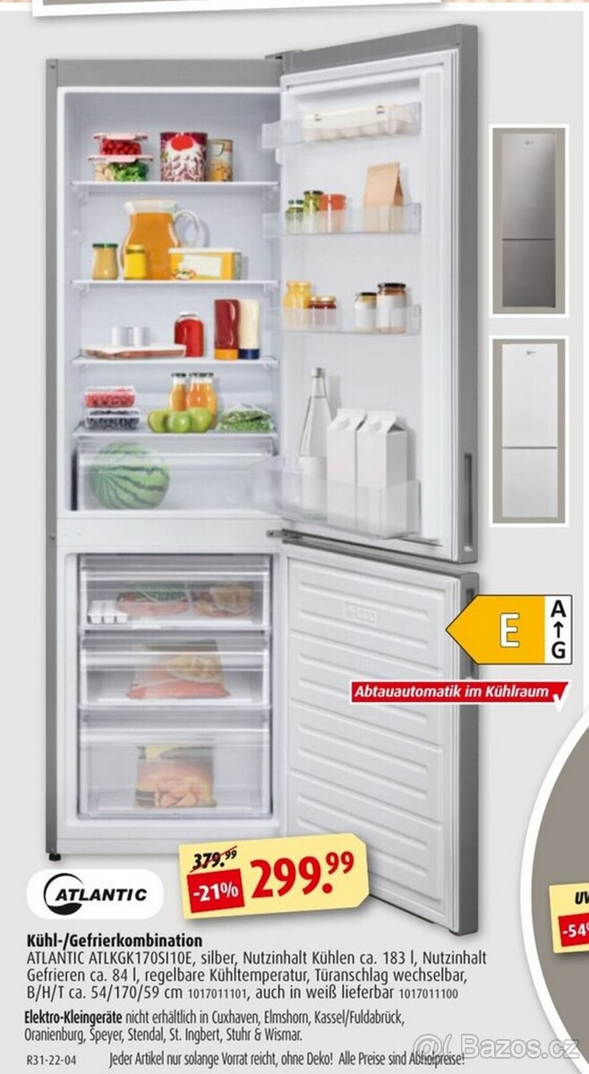 stříbrnošedá lednice 170cm, 3šuplíkový mrazák - 8