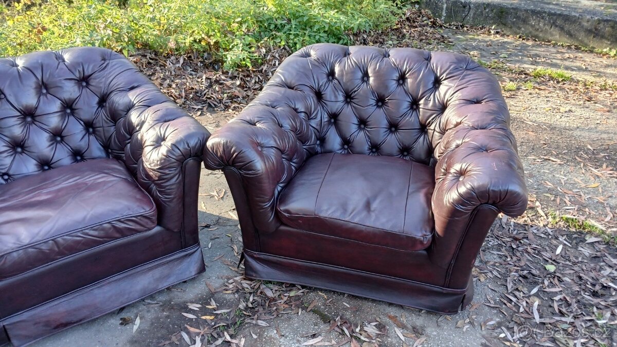 REZERVACE Kožená sedací souprava 3+2+1-CHESTERFIELD - 8