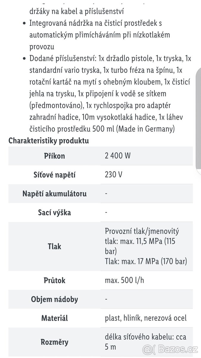 Elektrický vysokotlaký čistič (vapka) PHD 170 - 8