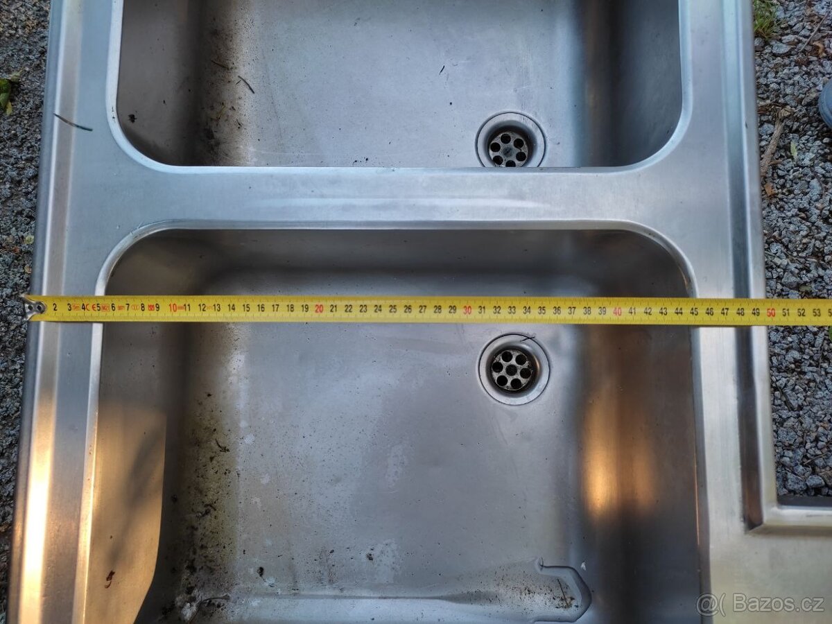 nerezový trojdřez, police na gastro nádoby, dvojdřez - 8