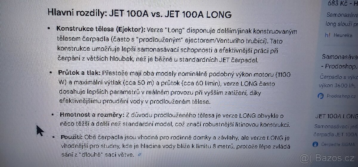 Samonasávací čerpadlo JET 100A Y verze Long - 8