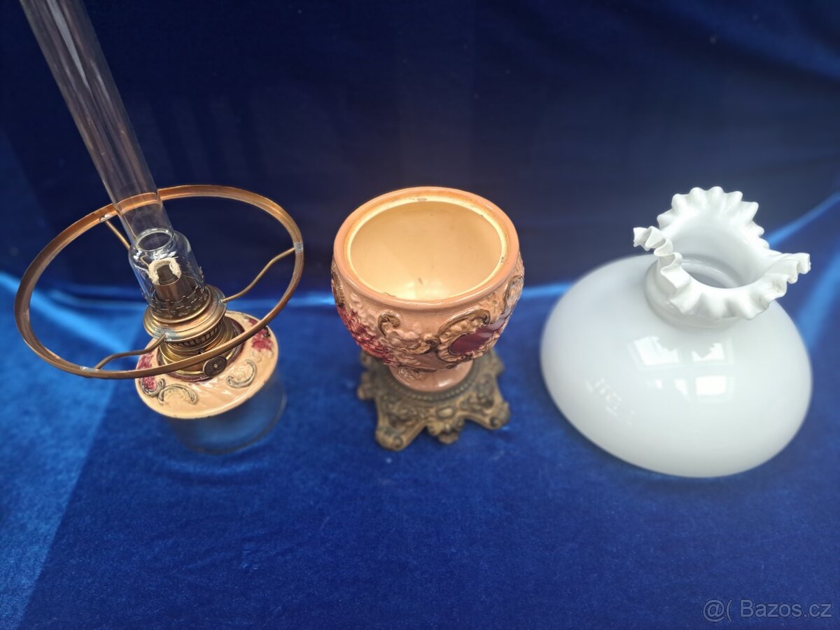 Petrolejová lampa z majoliky - 8