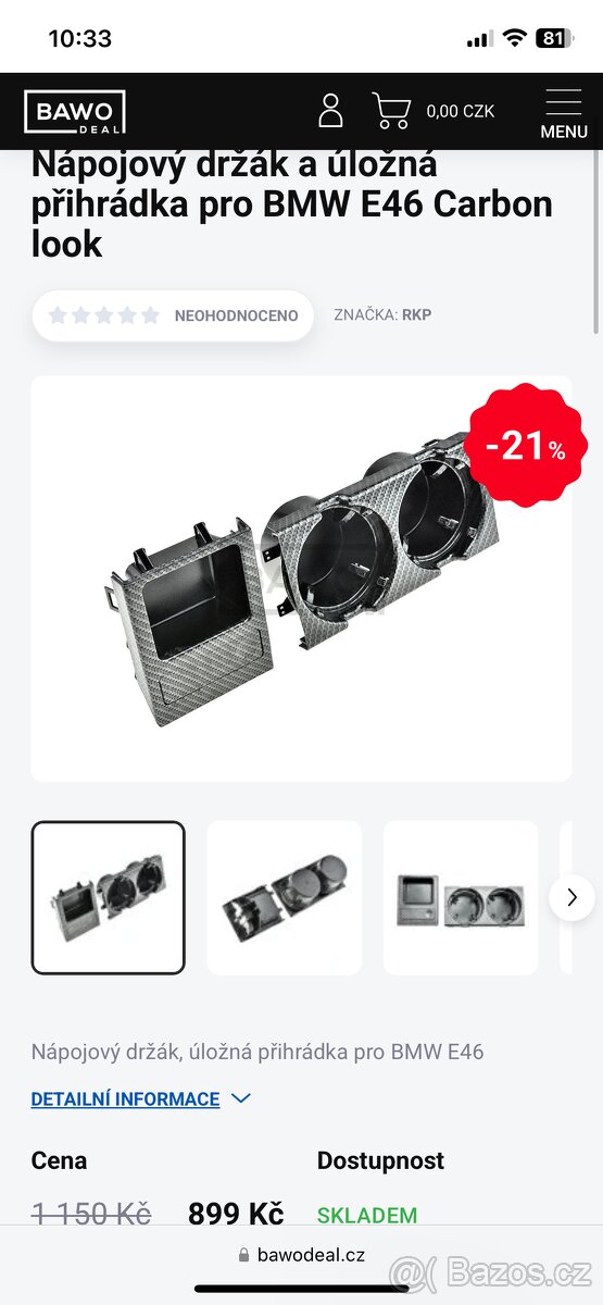 Nový držák na nápoje BMW E46 CARBON LOOK - 8