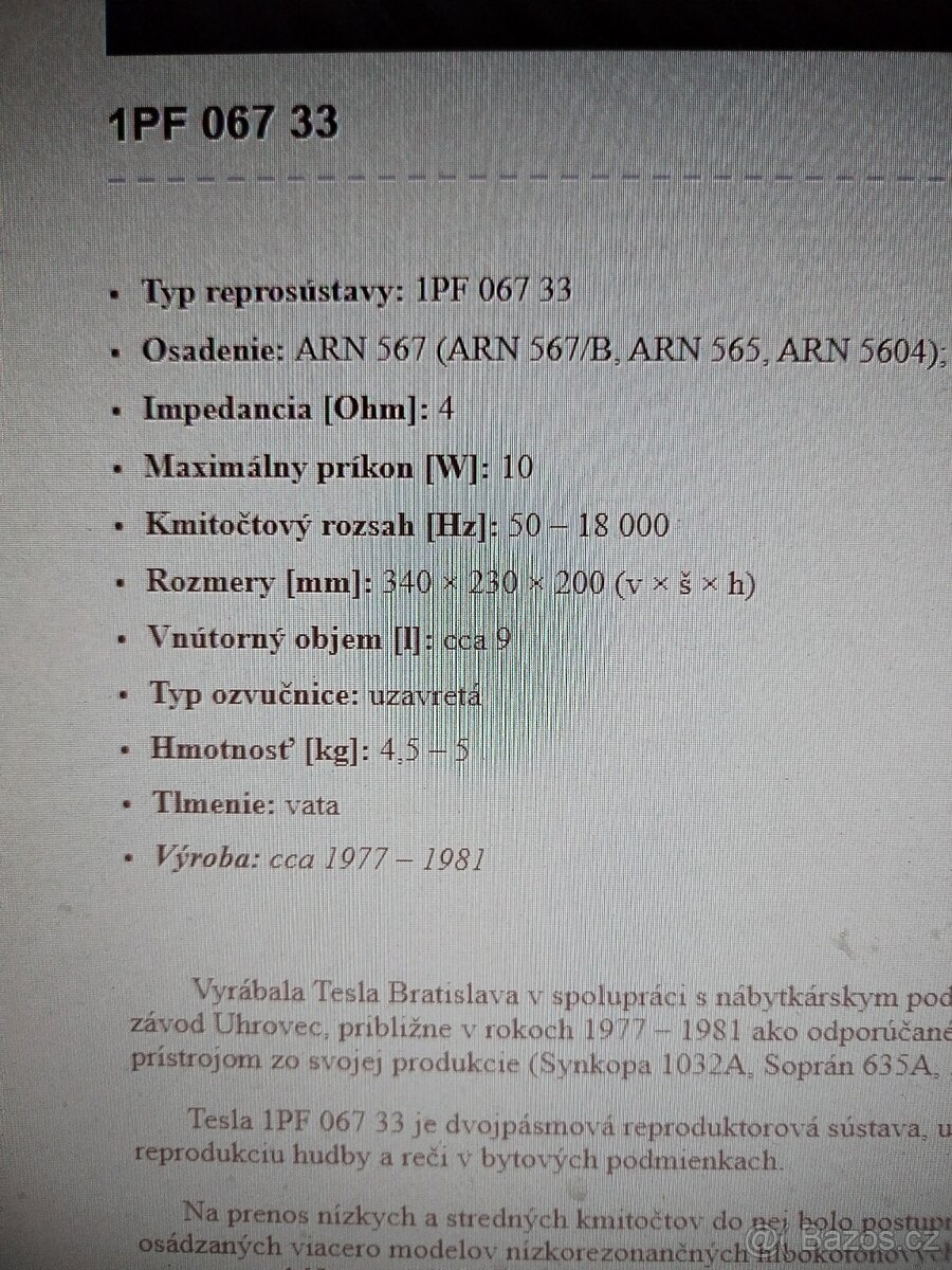 Repro soustava Tesla 1PF 067 33 - 8