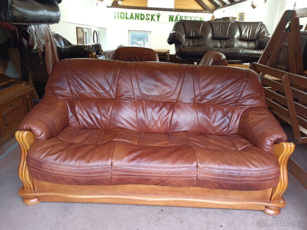 Rustikální kožená sedací souprava - rozkládací . - 8