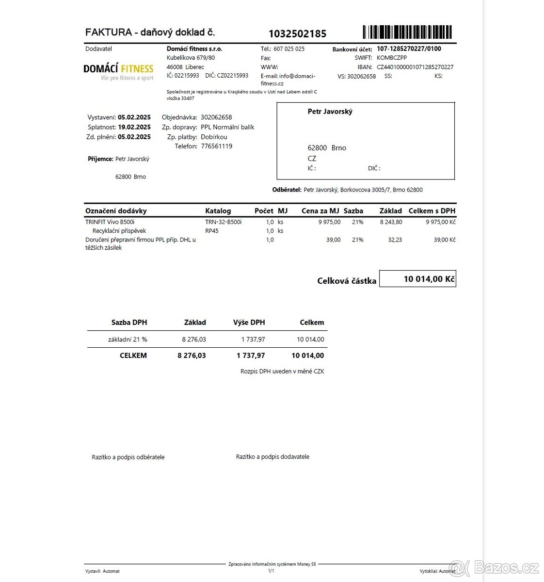 Prodám kvalitní magnetický rotoped TRINFIT VIVO B500I - 8
