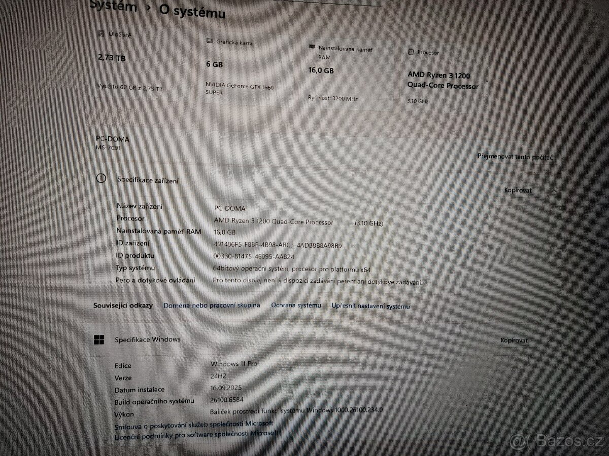 Herní PC GTX 1660 super 6GB + Ryzen 3 1200 - 8