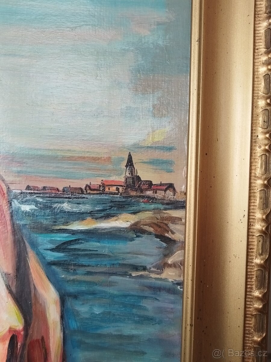 obraz - DÍVKA S COPÁNKY, akt, olej, sign. neurčena - 8