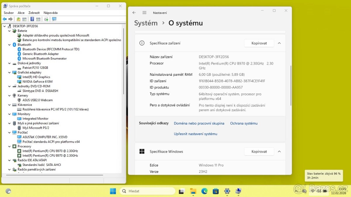 ASUS X55V /INTEL/6GB/SSD128GB/NVIDIA/W11/NOVÁ BATERIE/ZÁRUKA - 8
