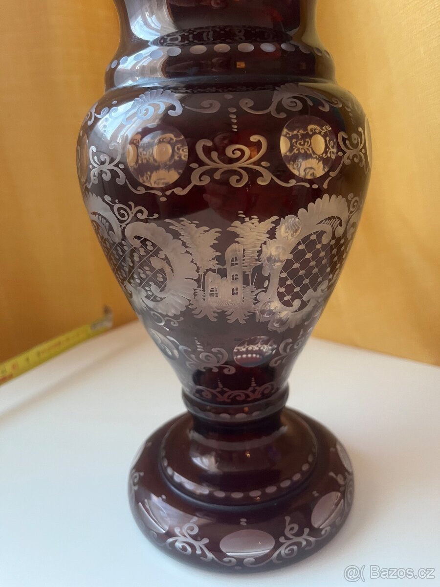 Rubínová stará váza Egermann - 8