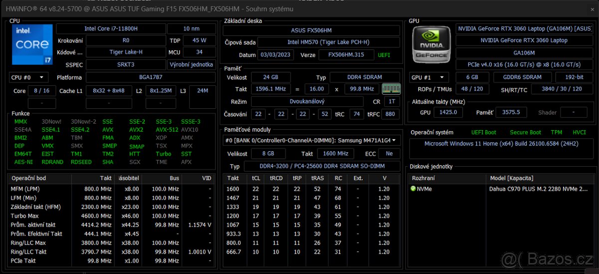 Asus TUF Gaming F15 (i7 + RTX 3060 + 2TB/24GB) - 8