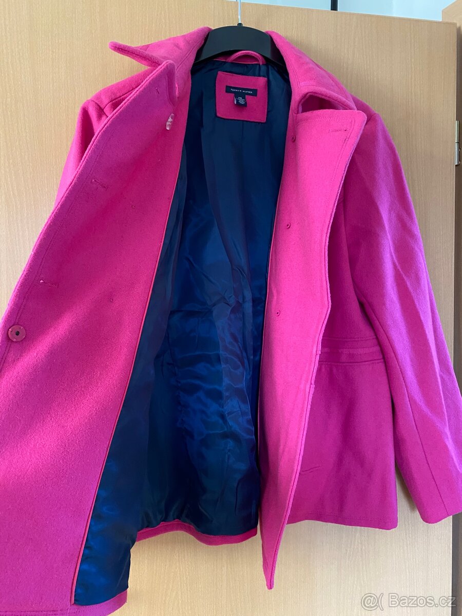Tommy Hilfiger vlněný teplý kabát XXL růžová barva hot pink - 8