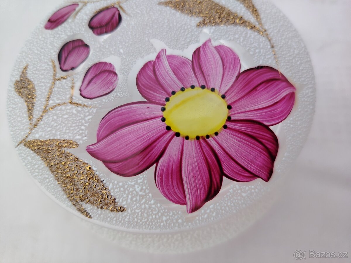 Skleněná cukřenka s růžovými květy - 8