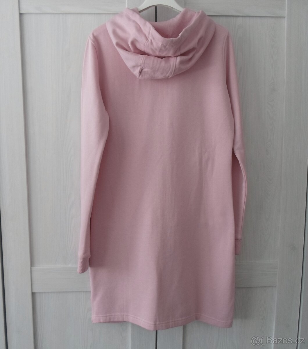 Růžová dlouhá mikina na zip s kapucí - XS, S - 8