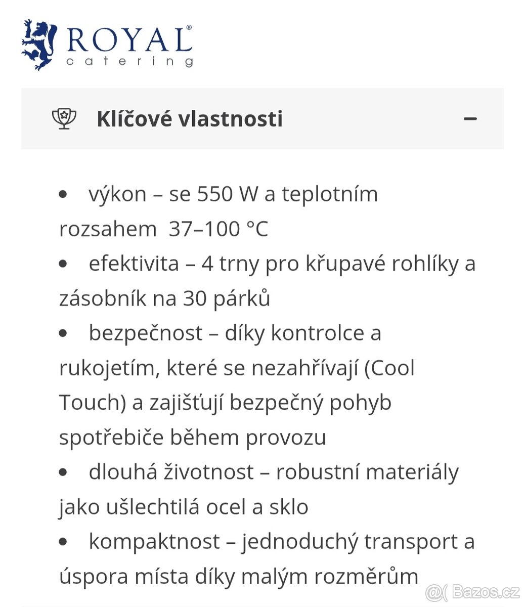 Hotdogovač 550W Royal Catering 4Trny - 8