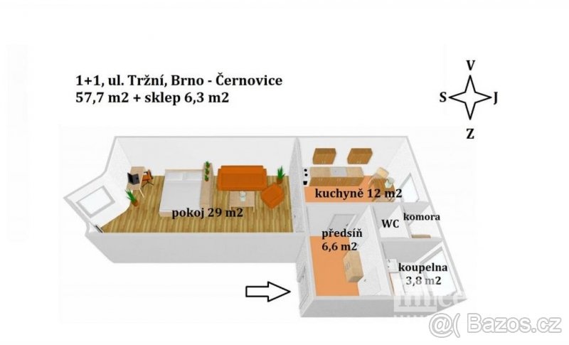 PRONÁJEM Zařízeného Bytu až 8 Lůžek, ulice Tržní, Brno - 8