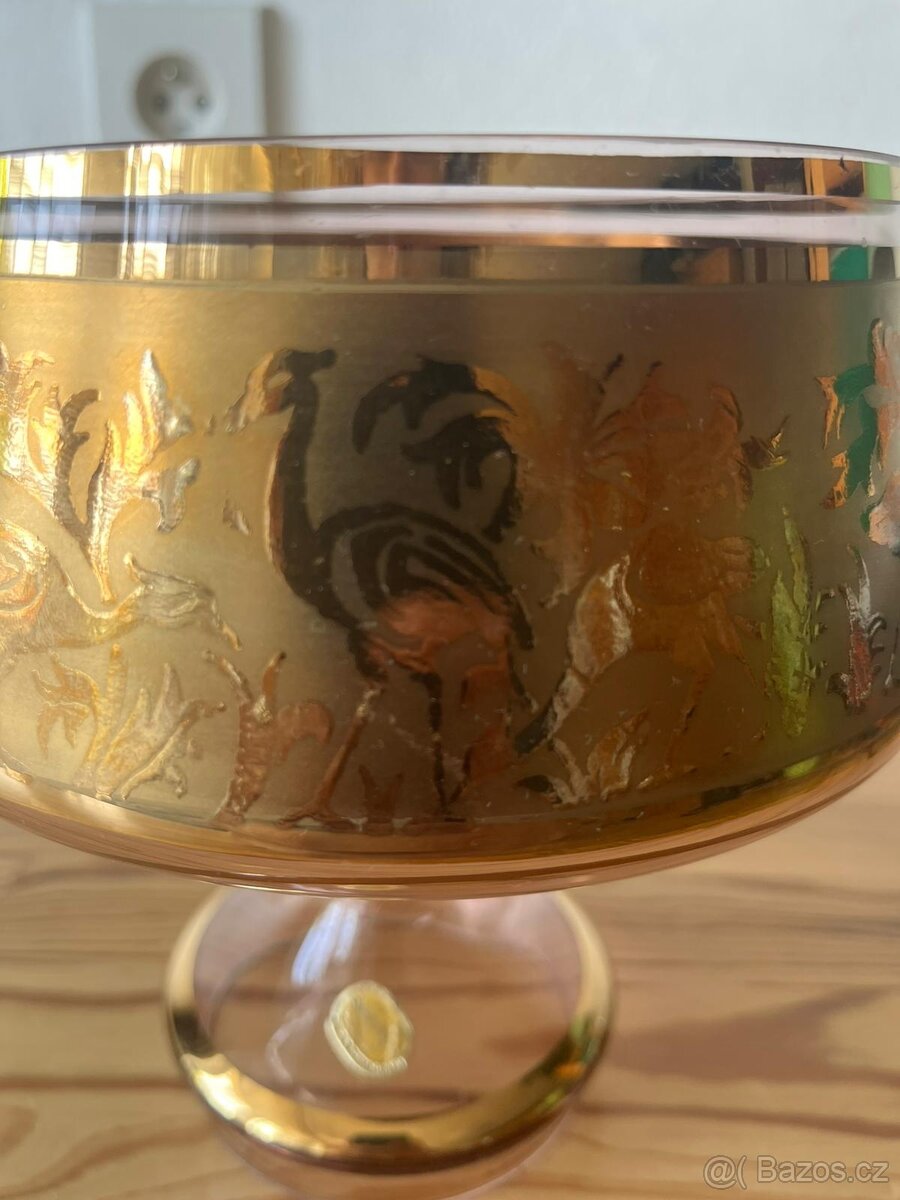 Hnědo zlatá zdobená váza Bohemia glass - 8