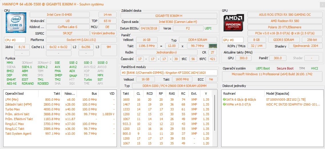 Herní PC i5-8400 / RX 580 8GB / 16GB RAM / NVMe+HDD - 8