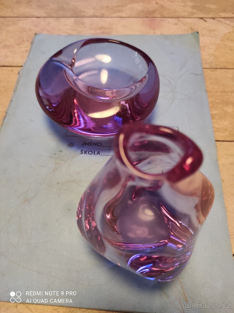 Hutní sklo popelník a vázička - 8