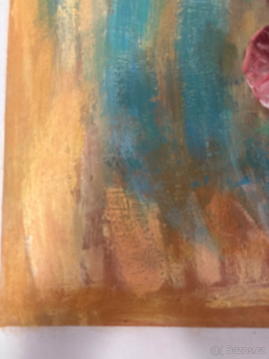 kvety v tyrkysove vaze - olejomalba 61 x 76 cm - 8