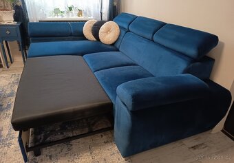 Tmavě modrá, rozkládací sedačka s úložným prostorem - 8