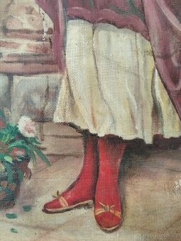 obraz PRODAVAČKA KVĚTIN, olej, sign. E. Blaces cca. 1880 - 8
