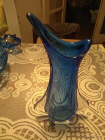 Soubor modrého skla - váza, mísa, popelník - 8