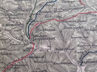 Rakousko-Uhersko r.1891 turist. mapa Vídeň ský les Baden Lax - 8