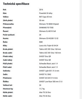 Prodám dětské MTB GHOST Powerkid 24 disc black/red/gray - 8