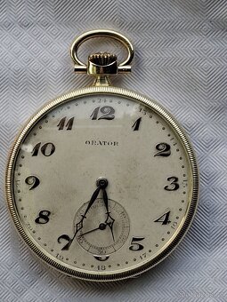 Zlaté 14K starožitné kapesní hodinky ORATOR - 8