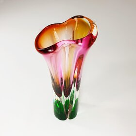 Hutní sklo, barevná skleněná váza a popelník - 8