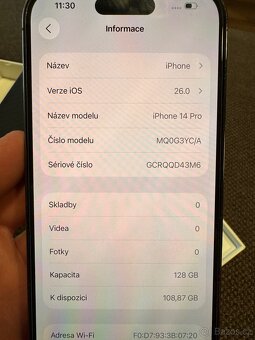 Apple iPhone 14 PRO, 128GB, top stav - 8