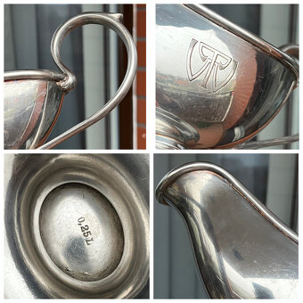 Starožitný alpakový omáčník s monogramem, WMF - 8