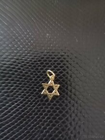 perlová šňůra,zlatá Davidova hvězda,vintage kříž zlato+akvam - 8