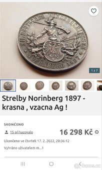 Střelby Norinberg 1897 - vzacná medaile , velmi pekná - 8
