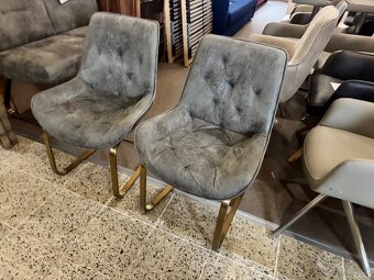 2x NOVÉ jídelní Šedé křesílka-židle zlatá podnož - 8