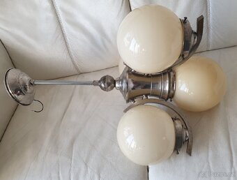 Starožitný lustr art deco 20-30. léta na tyči béžo - 8