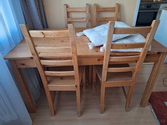 Stůl jídelní rozkládací dřevěný + 4 židle, borovice, ikea - 8