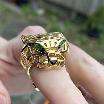 Zlatý prsten Cartier Panther Tsavorite Green Granate 18kt, V - 8