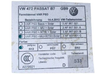 Stropnice šedá 6K8 3AF867501C VW Passat B7 kombi r.v. 2013 - 8