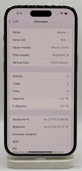 iPhone 14 Pro 1TB Silver, 100% Baterie - 8