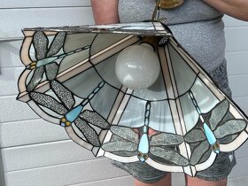 Tiffany lustr vážky vitrážové sklo a mosaz - 8