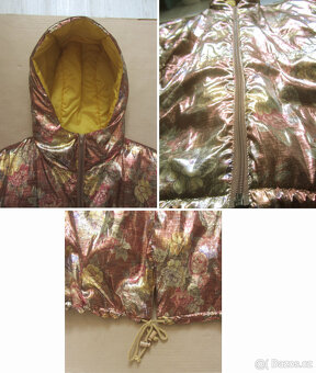 Vintage 90s metalická květovaná dámská bunda parka - 8
