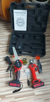 Aku zahradní set: řetěz.pila,nůžky,2xAku,nabíječka,kufr,TOP. - 8