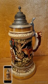 Starožitný korbel...Starožitný korbel s cínovím vičkem - 8