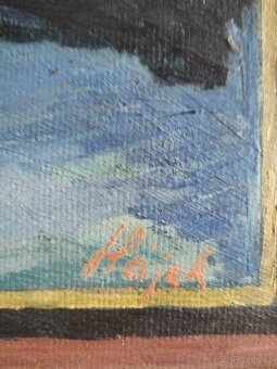 obraz DÍVKA U KRBU, akt, olej, sign. Hájek - 8